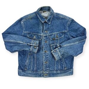 Vintage Lee Riders Denim Jacket Men's 42R Blue Dark Wash Button Up PATD 153438